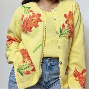 Coldwater Creek Yellow Knit Two Piece Sweater Set